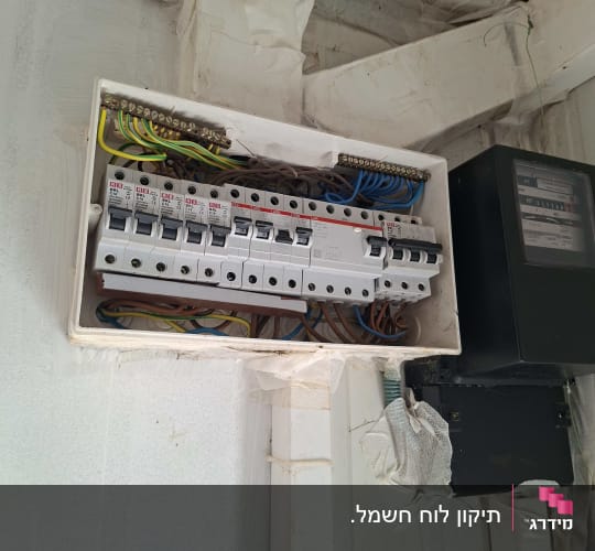 לוח חשמל עם חוטים ומפסקים